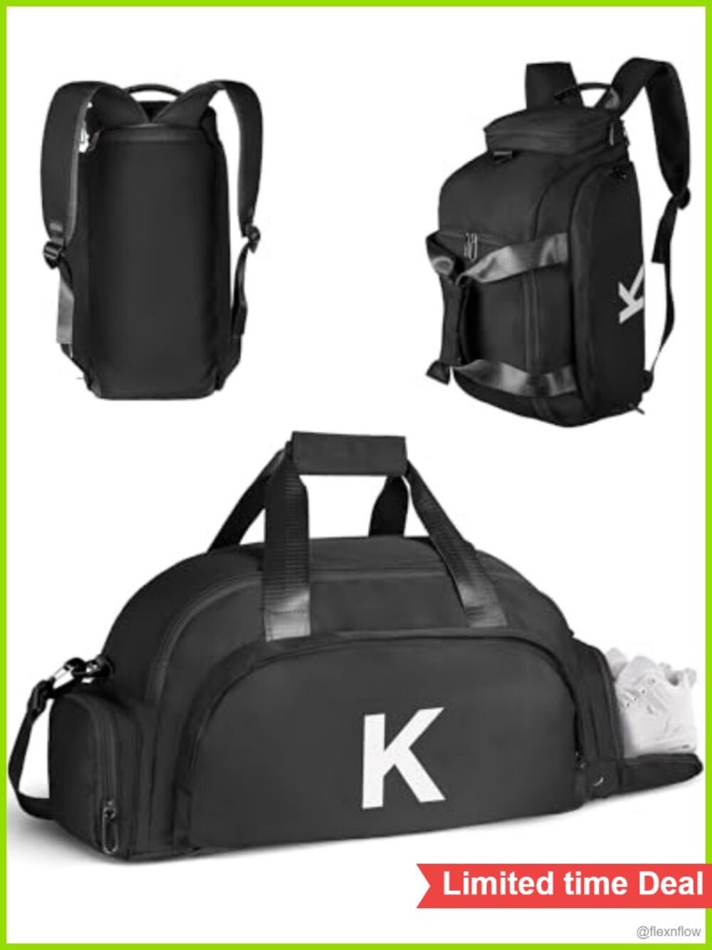 Personalized Gym Bag with Shoe Compartment & Wet Pocket Convertible Duffel